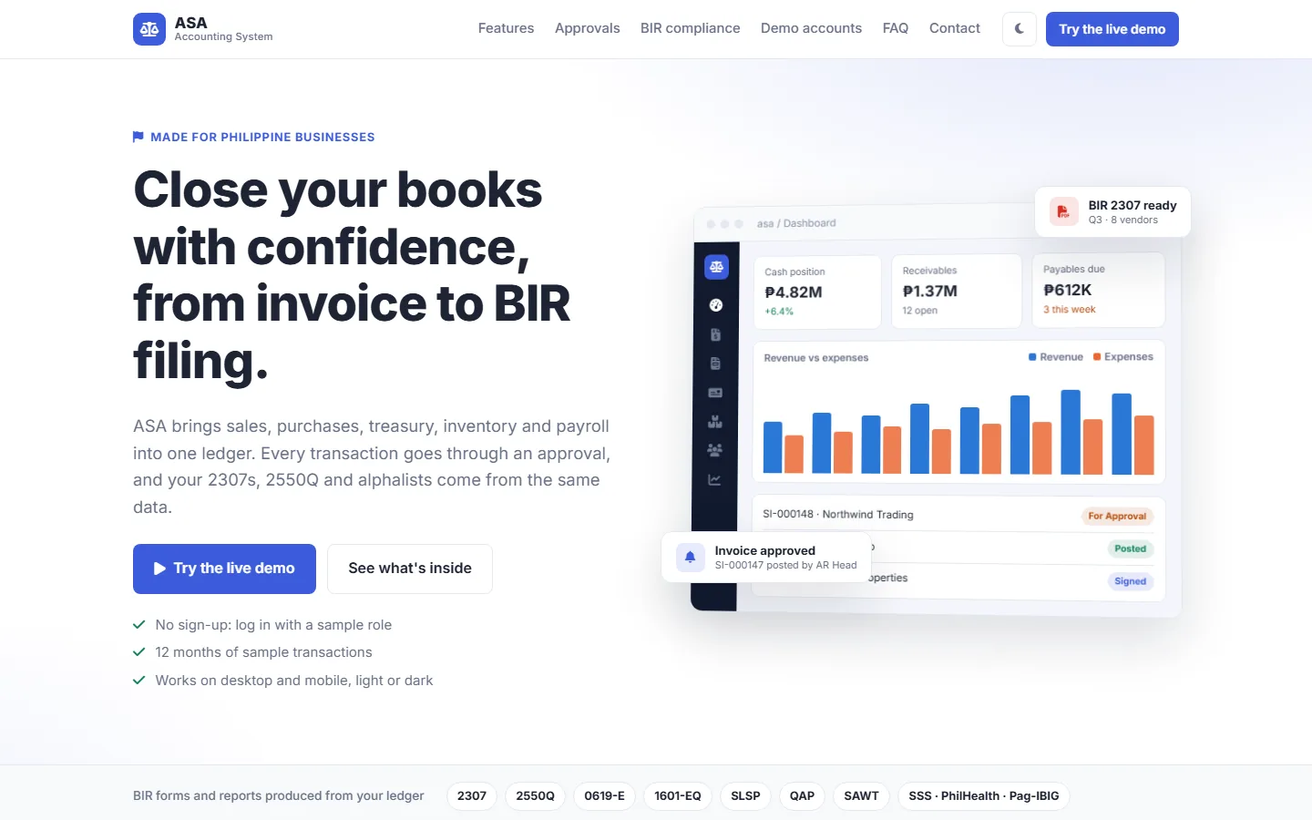 ASA Accounting product website hero section